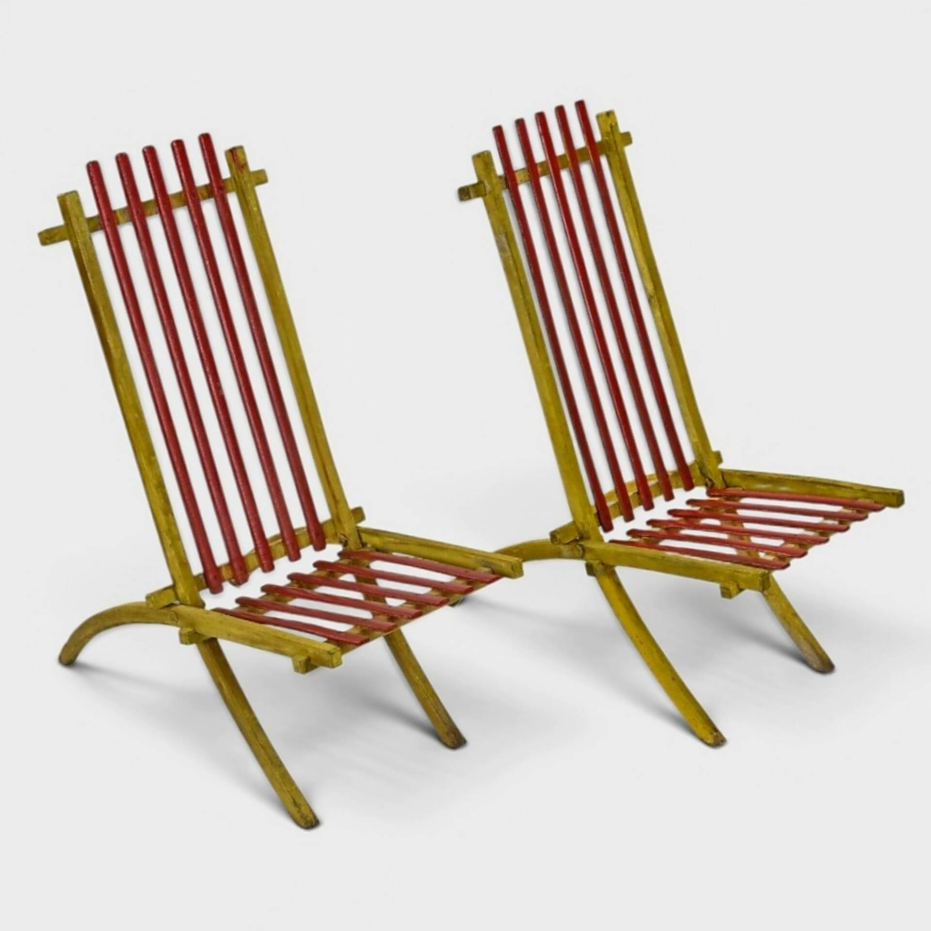 Rare pair of Thonet Frères armchairs – Original polychromy – 1930