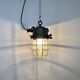 Grey cast iron industrial cage pendant light, 1970s