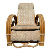 Chaise longue Vintage en Rotin et Bambou des années 60 Italie