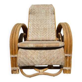 Chaise longue Vintage en Rotin et Bambou des années 60 Italie