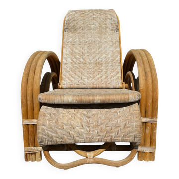 Chaise longue Vintage en Rotin et Bambou des années 60 Italie