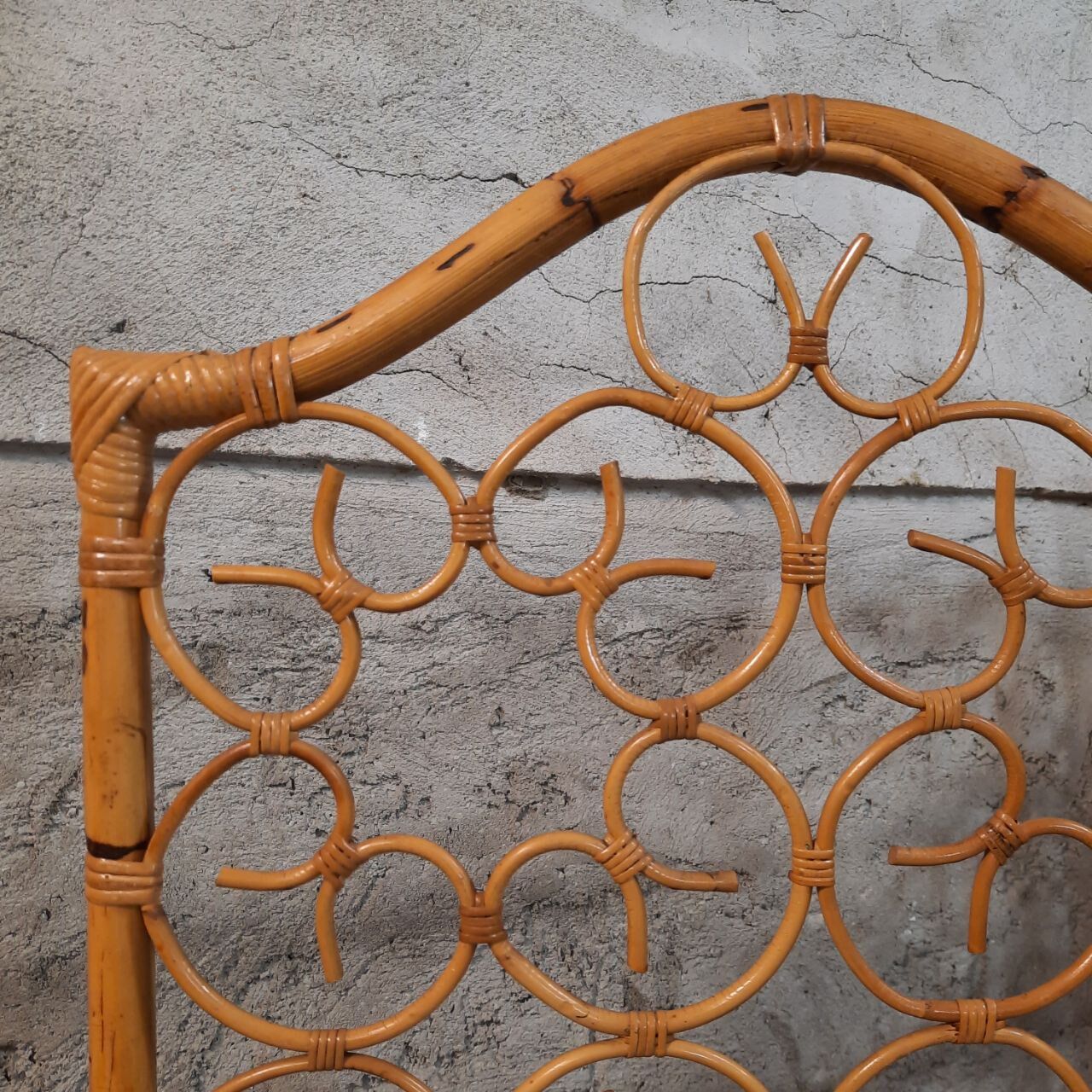 Vintage screen made of bamboo, wicker and leather