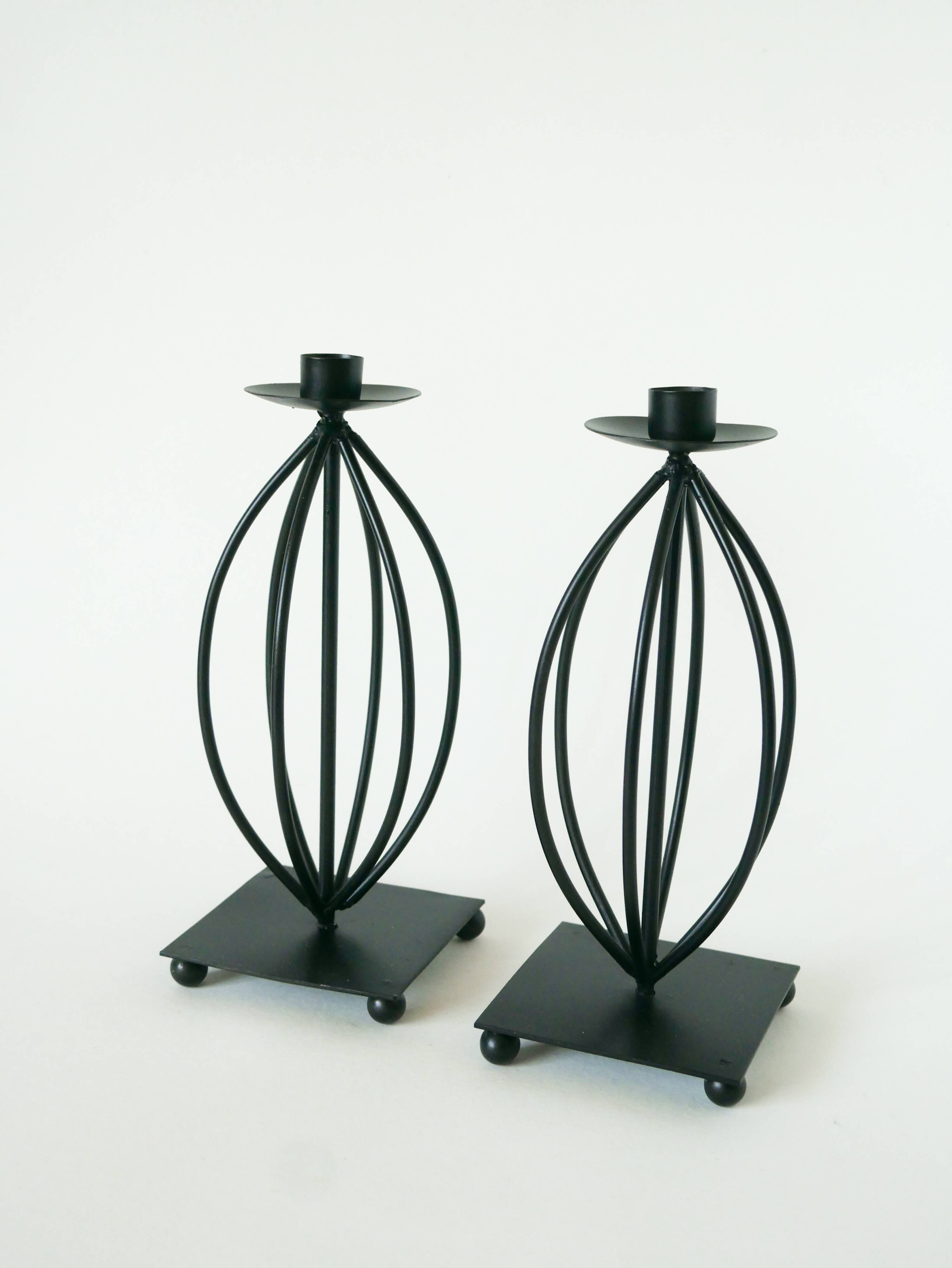 Pair of wrought iron candlesticks, Vintage