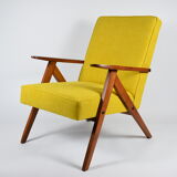 Original vintage - canary yellow - armchair "Compas", renovated, 1960s