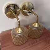 Pair of vintage wall lights with metal and bubbled glass globes