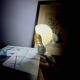Small mushroom clip lamp Sarlam white plastic vintage night light