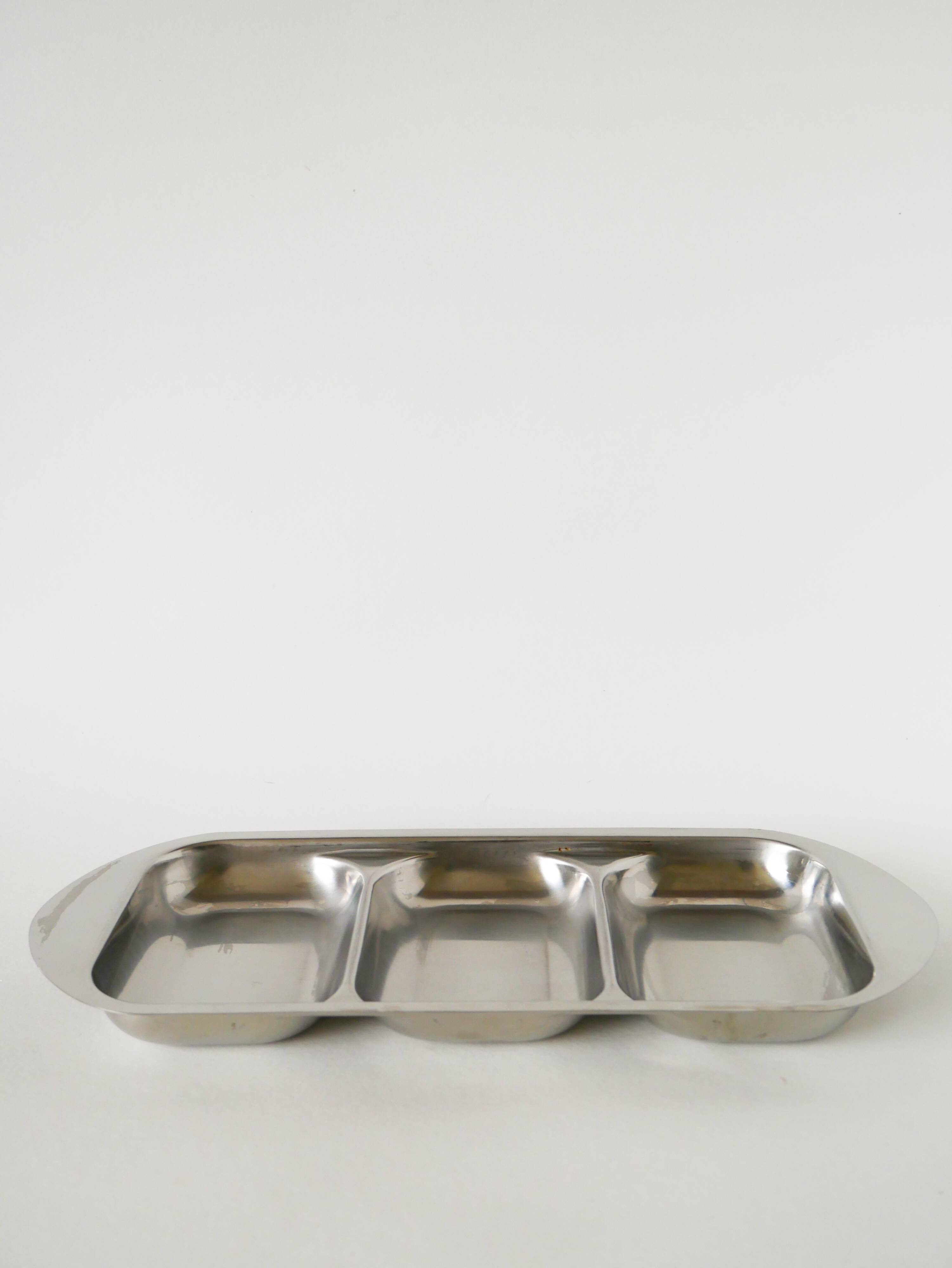 Rectangular stainless steel compartment dish, Design, 1970, 35 X 16 cm