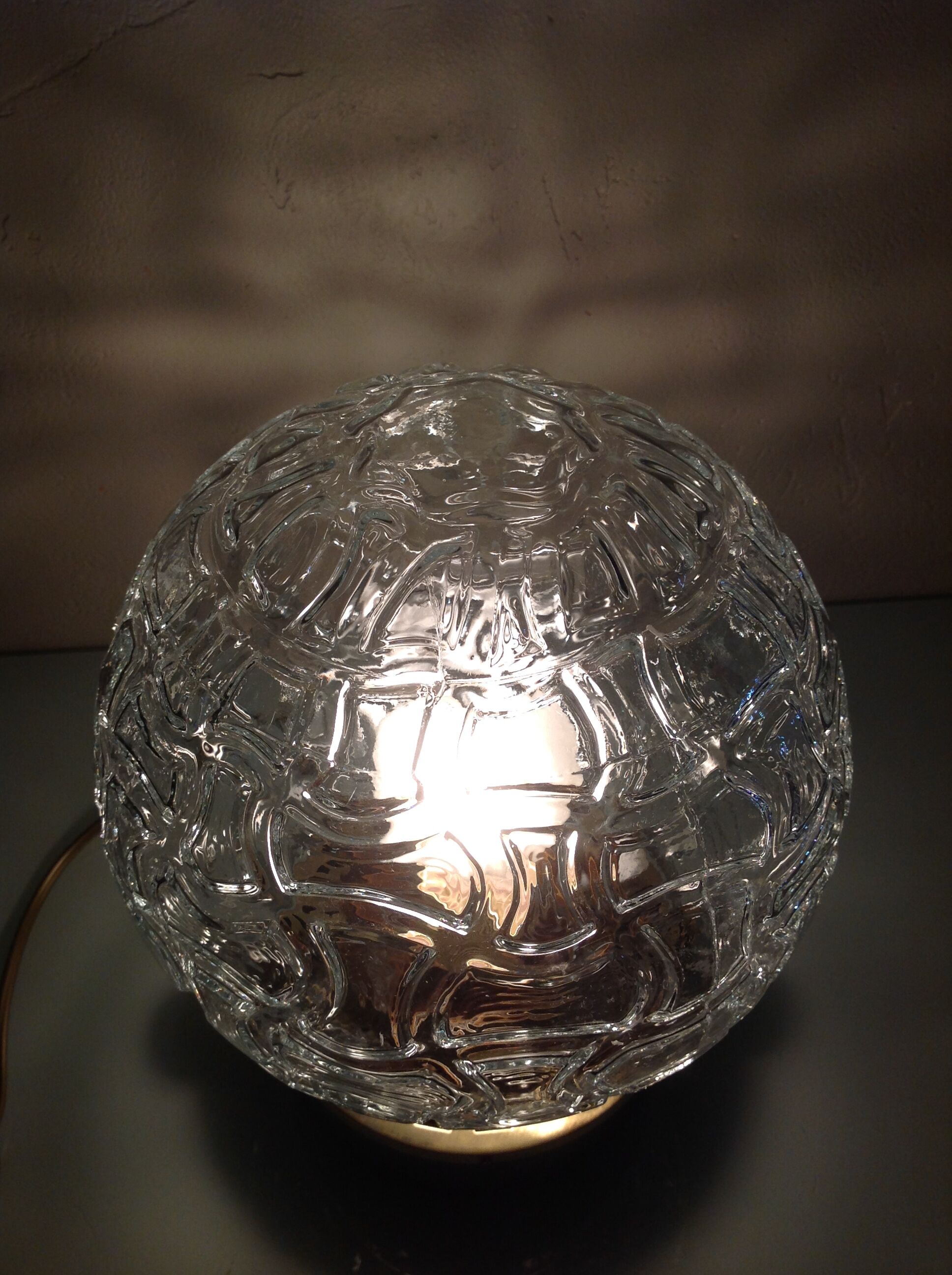Structured glass globe lamp and metal-brass/ vintage 60s and 70s base