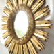Vintage sun mirror in wood and gold resin 43 cm
