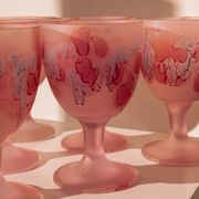 Frosted pink wine glasses hand-painted, set of 6