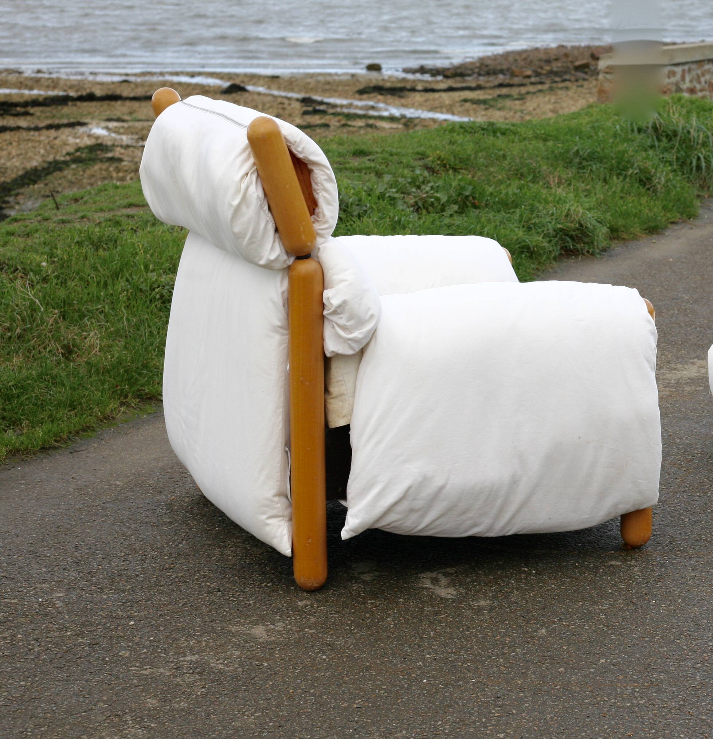 Enzo Mari, Gamba di Legno armchair and ottoman, Driade, Italy, 1976