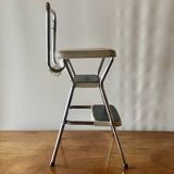 Vintage cosco step stool chair in chrome steel and white skai