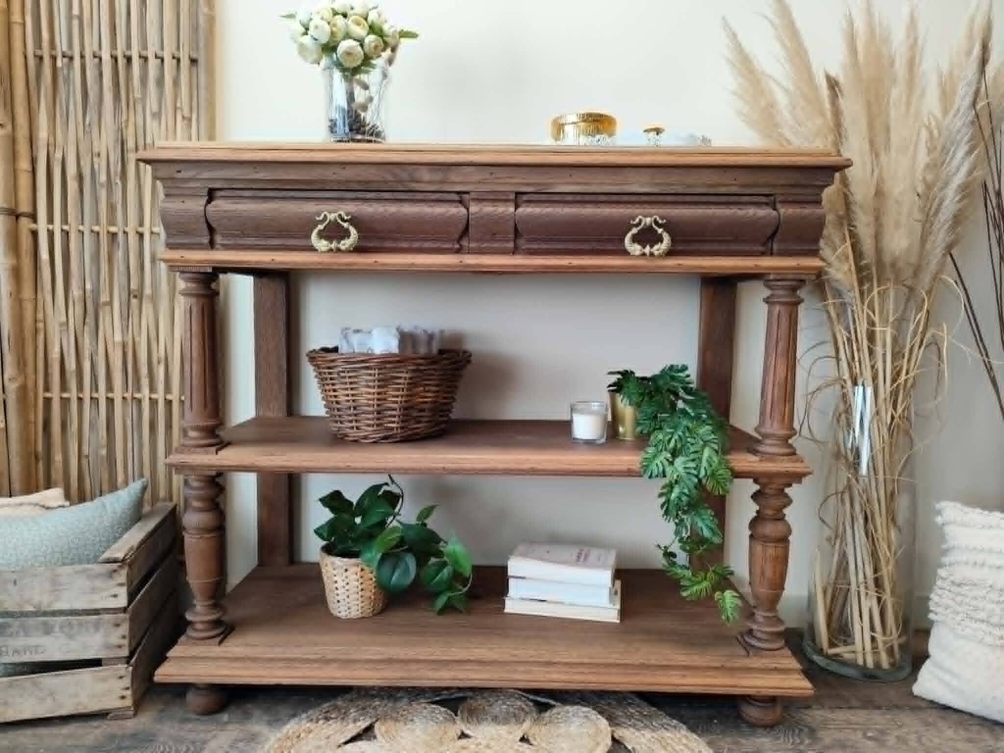 Console desserte meuble d'appoint en chêne massif