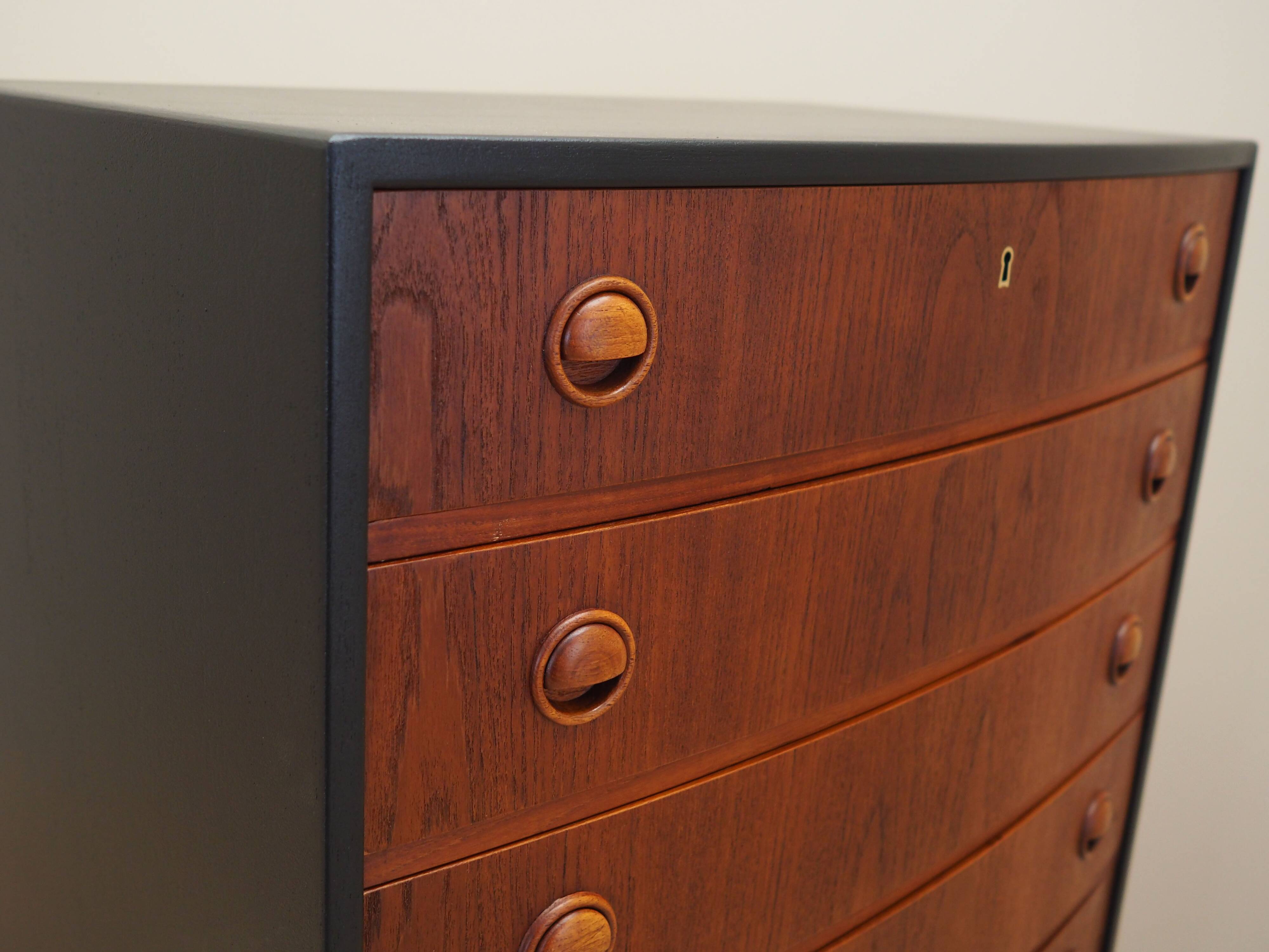 Teak chest of drawers, Danish design, 1960s, designer: Kai Kristiansen, manufacturer: Feldballes Møb