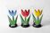 Set of 3 Tulip Crystal Glasses / Red, Yellow, Blue / Ulrica Hydman Vallien
