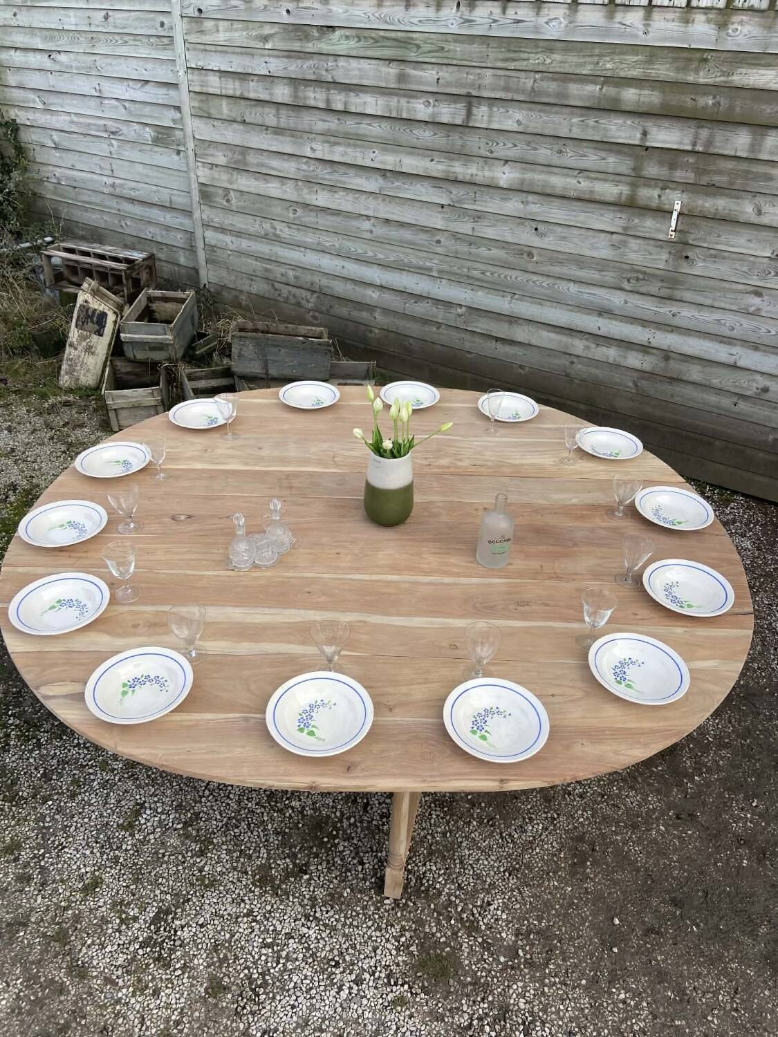 Large gateleg table in raw wood