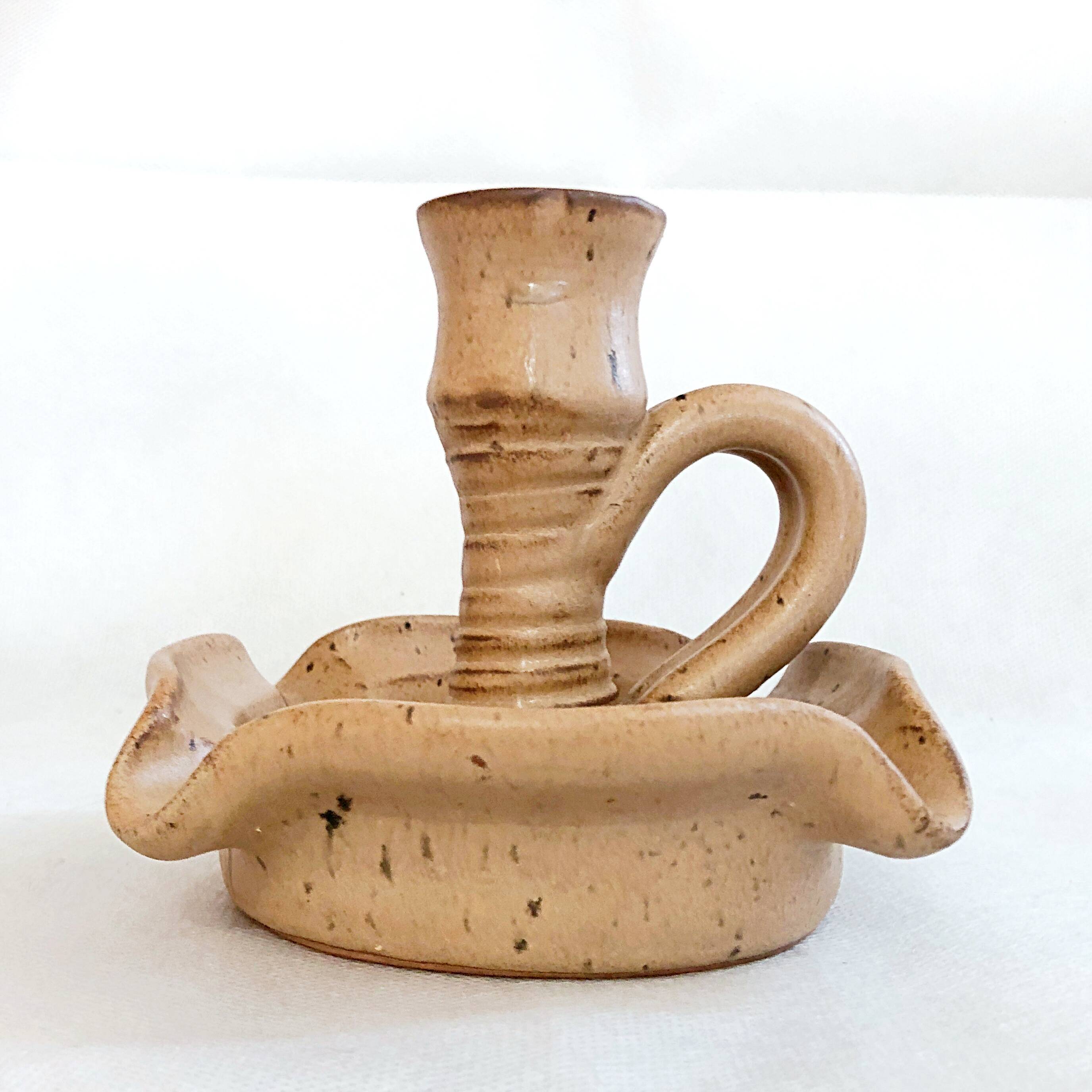 Large handmade Vallauris France ceramic ashtray candle holder