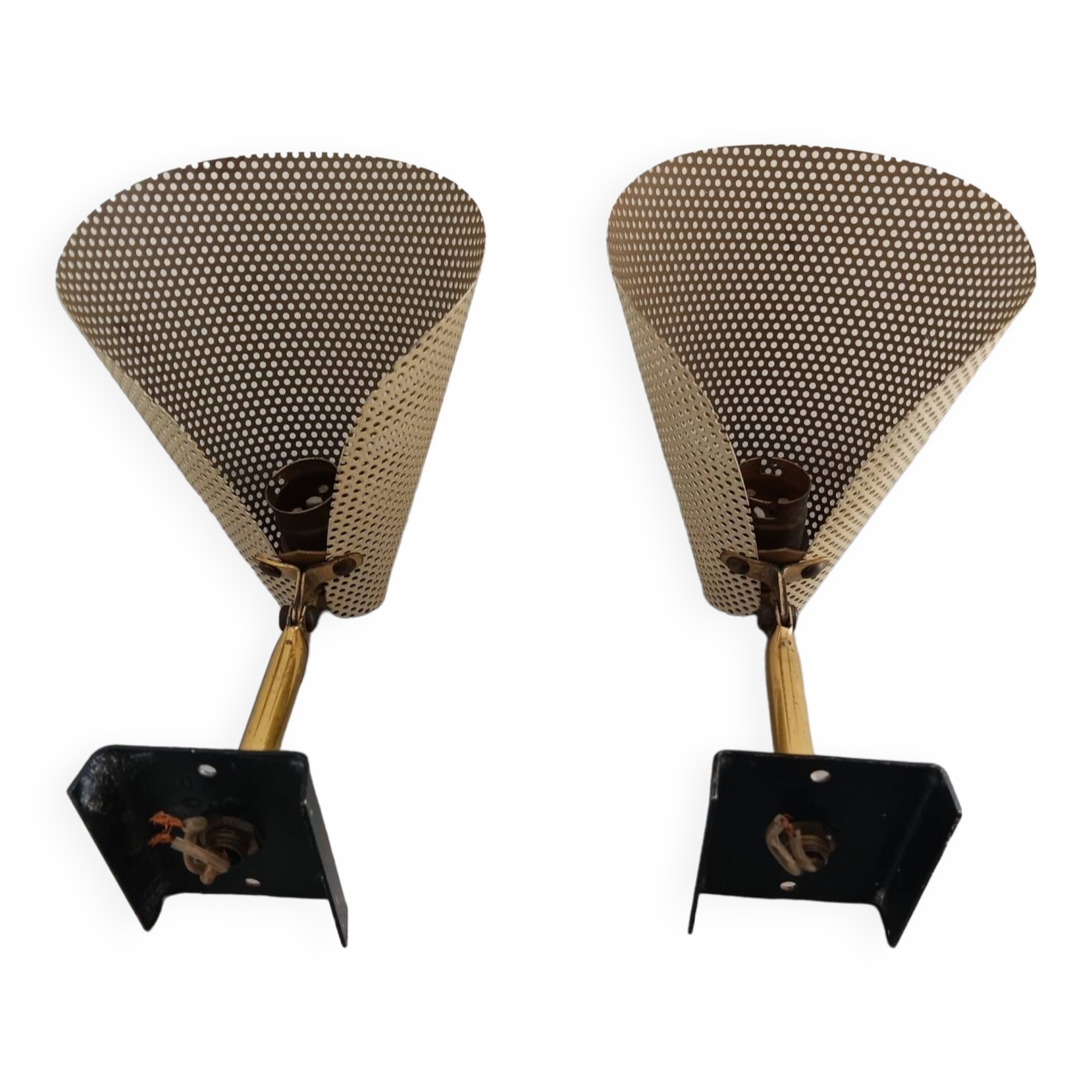 Pair of perforated metal horn wall lights