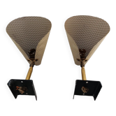 Pair of perforated metal horn wall lights