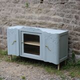 Renovated vintage low sideboard - Unique piece of furniture with floral moldings