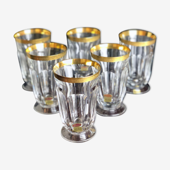 6 verres à eau cristal Moser, décor doré 24 carats