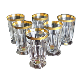 6 Moser crystal water glasses, golden decoration 24 carats