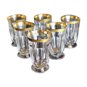 6 verres à eau cristal Moser, décor doré 24 carats