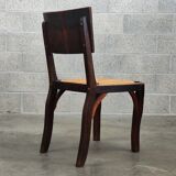 Suite of 6 chairs brutalist style straw and solid oak