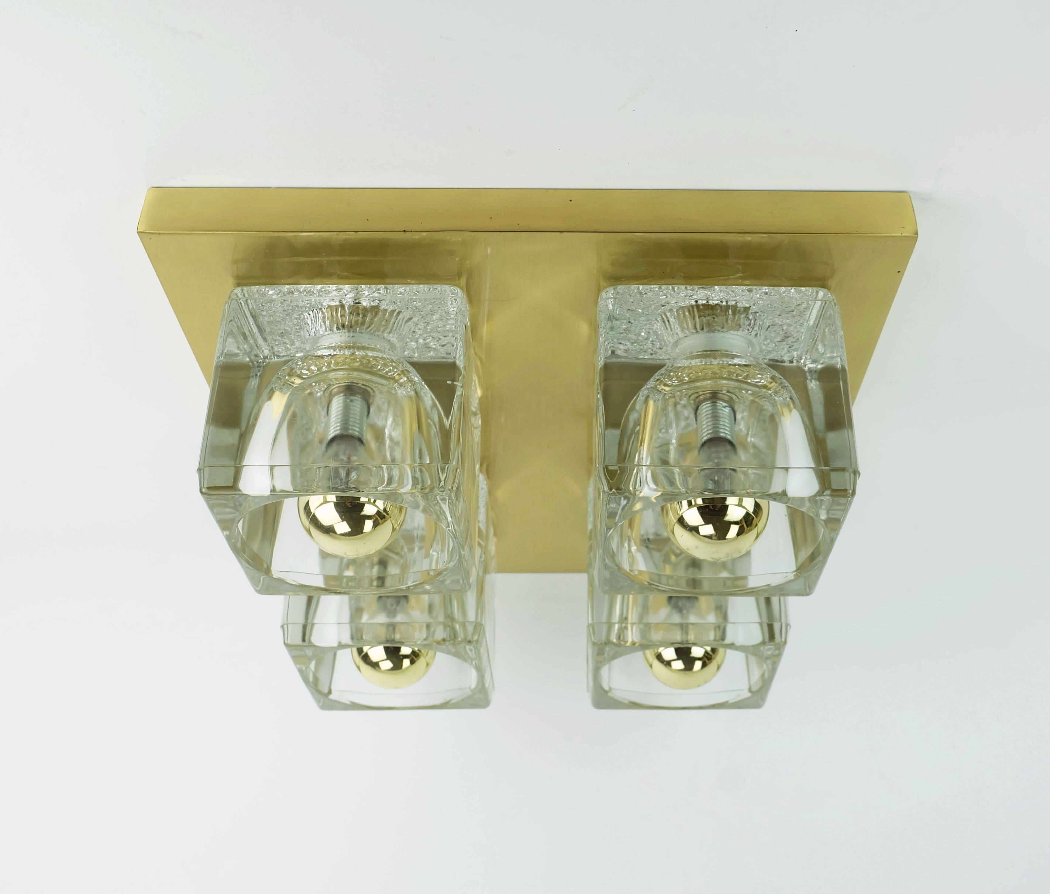 mid century peill & putzler brass CEILING LIGHT with 4 glass cubes 1960s/70