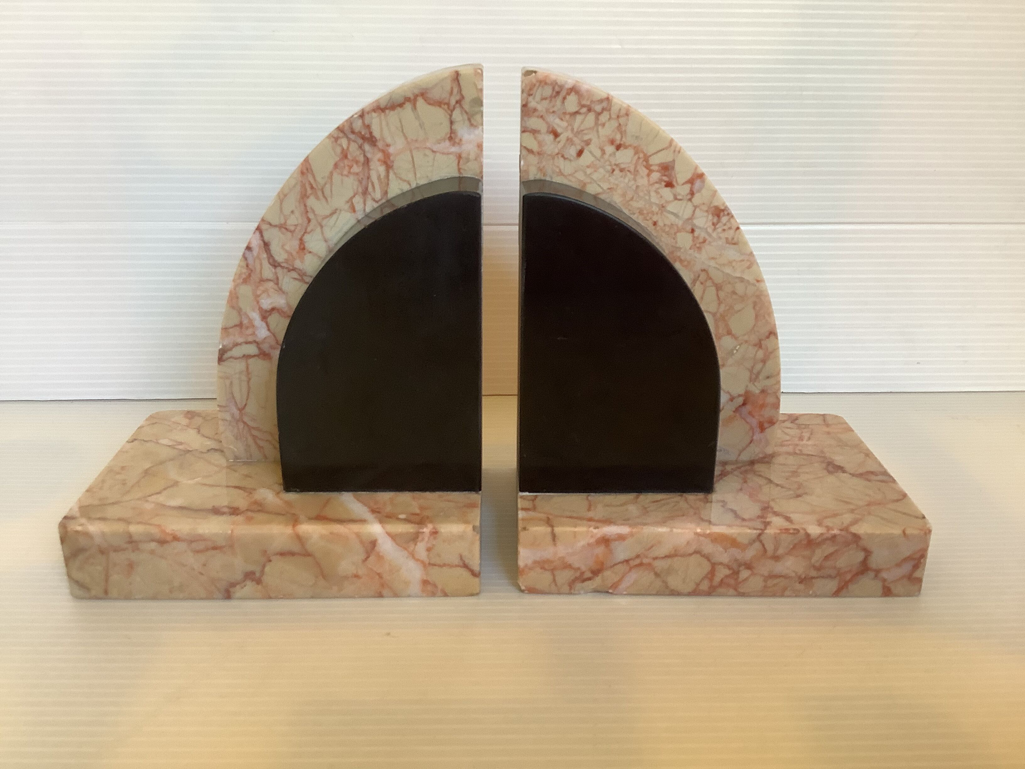 Pair of greenhouse books half moon marble art deco