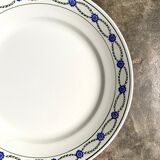 Round dish St Amand in enamelled iron earth white, blue and green
