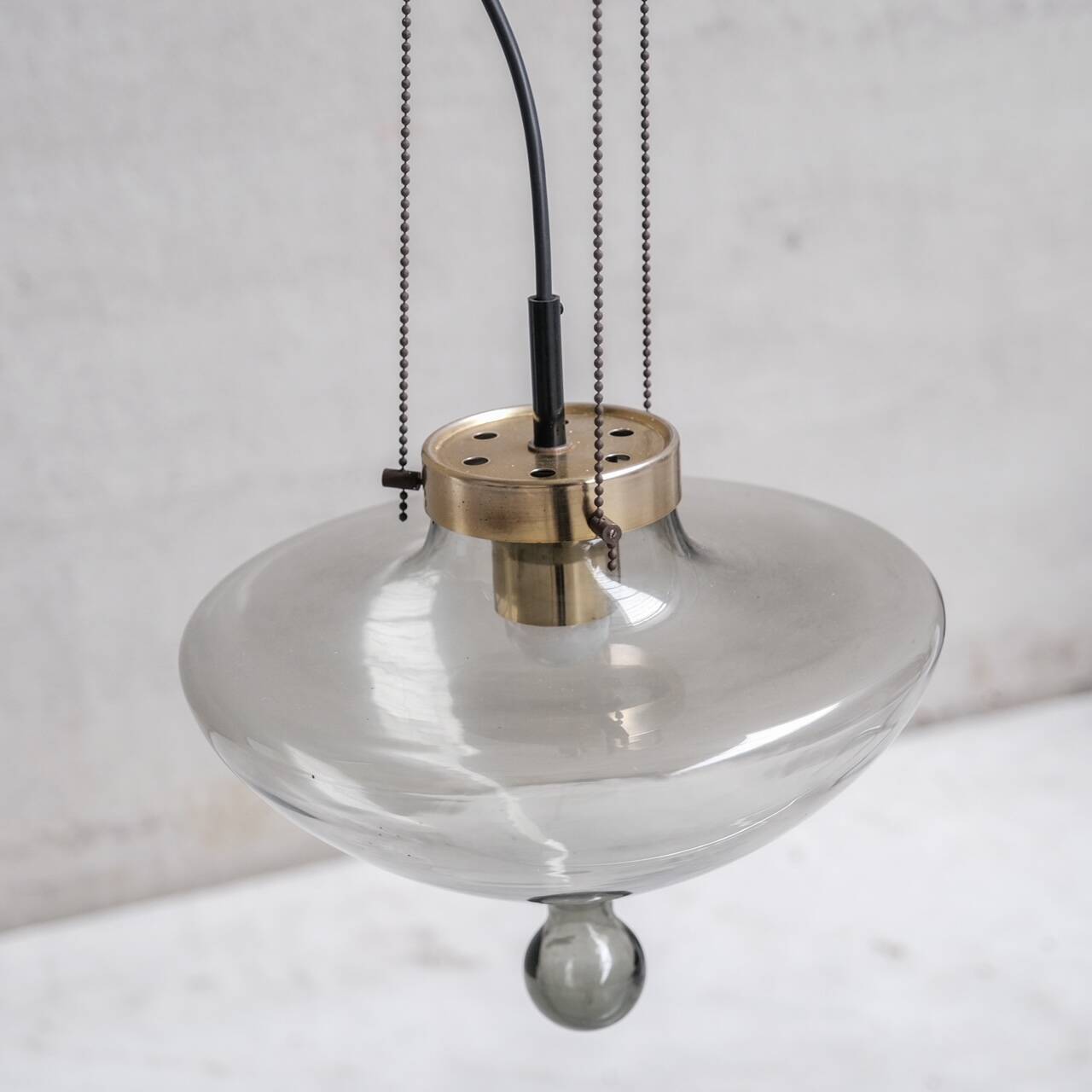 Smoked Glass and Brass RAAK Pendant Light (2 Available)