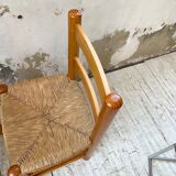 Pair of straw and pine chairs, mountain furniture