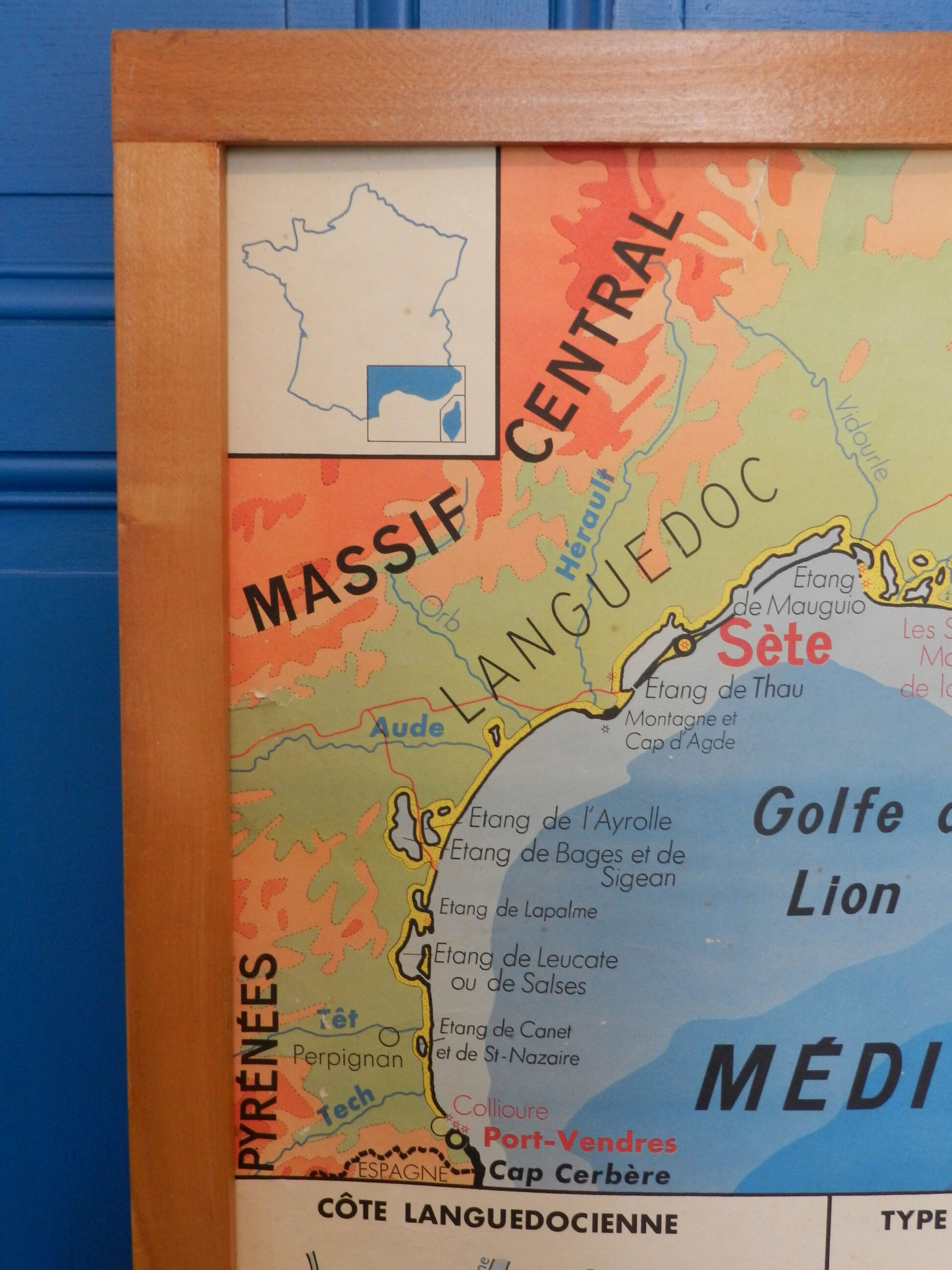 School geography map framed of 1960s