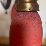 Antique Art Deco wrought iron lustre with 3 tulips in pâte de verre signed Delatte.