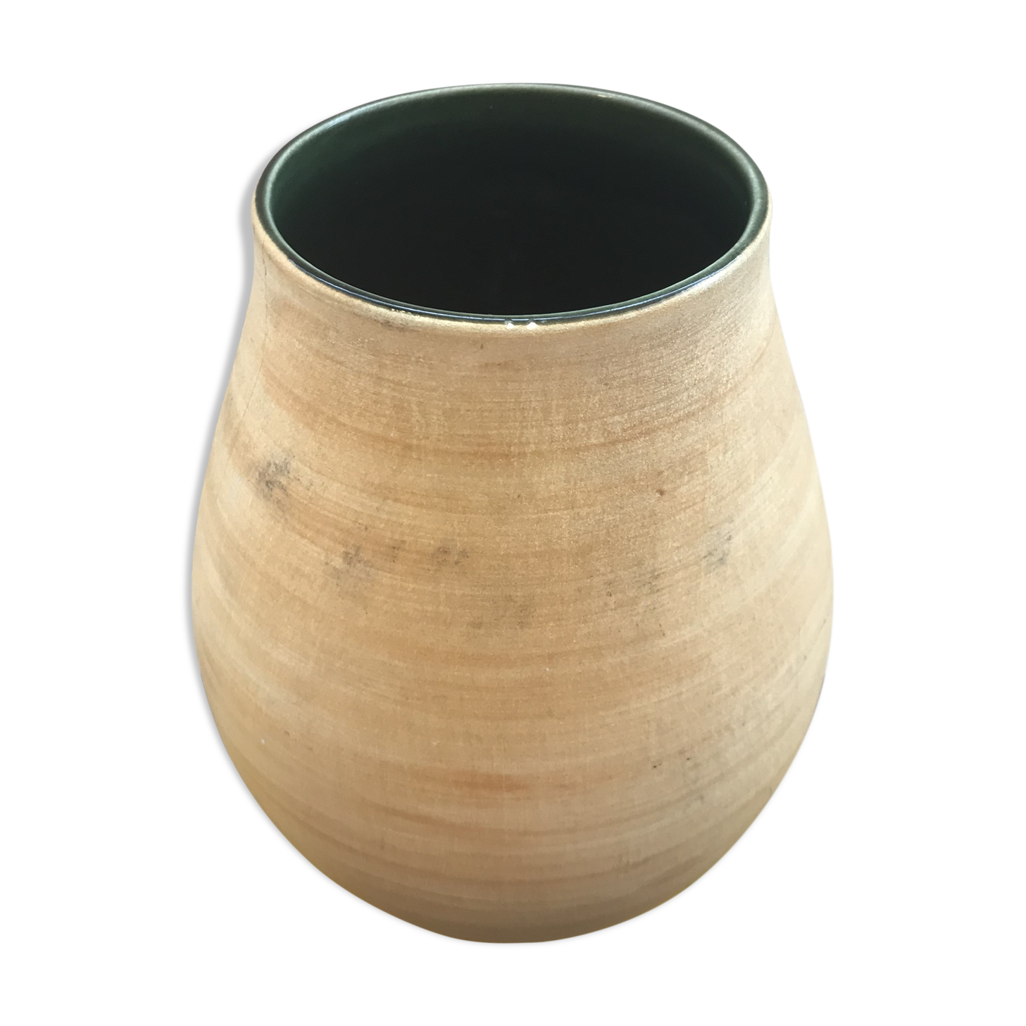 Vase Old CeramicCAPVERN Main Decoration Salins FRANCE Beige inter. Vintage Green