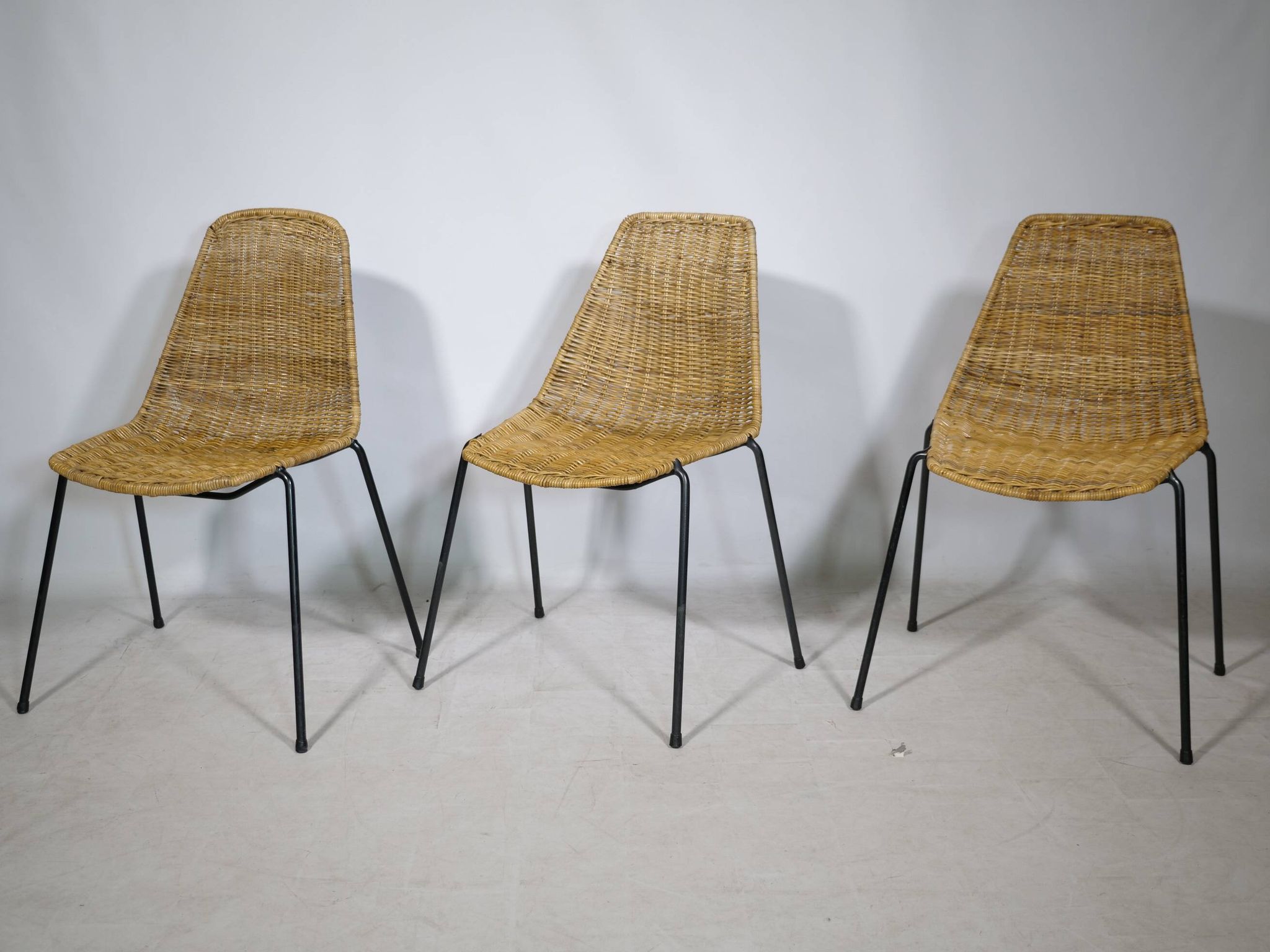 Set of 3 Basket Chairs by Franco Legler, Wicker and Metal, 1960s