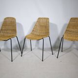 Set of 3 Basket Chairs by Franco Legler, Wicker and Metal, 1960s