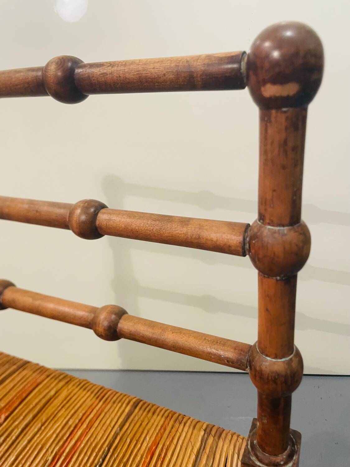 Vintage Art Deco wood and straw corner chair, 1930s