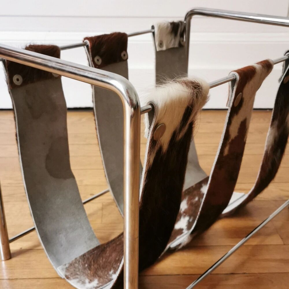 Magazine holder chrome and leather, 1970
