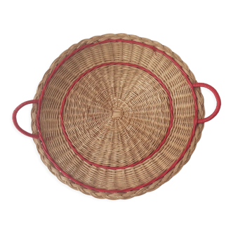 Vintage wicker tray nets and red handles