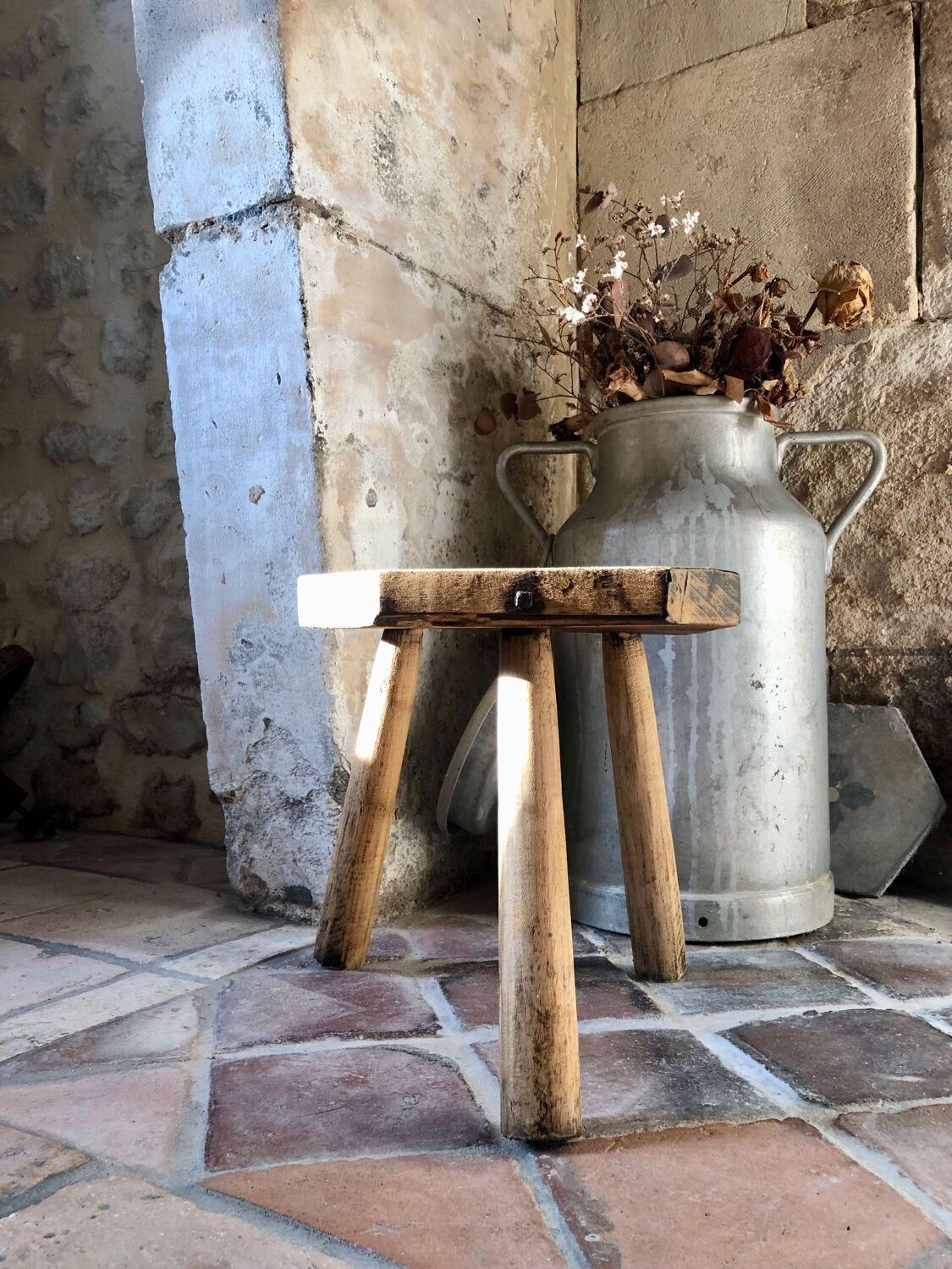 Renovated tripod farm stool