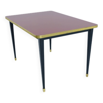 Dining Table, High Gloss Laminate, Brass, Tapered Legs, Burgundy - XL