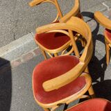 Pair of vintage 80s thonet Baumann style curved wood restaurant armchairs