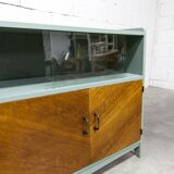 Atypical green noble 1960s low display cabinet.