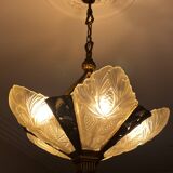 Opaline and brass chandelier