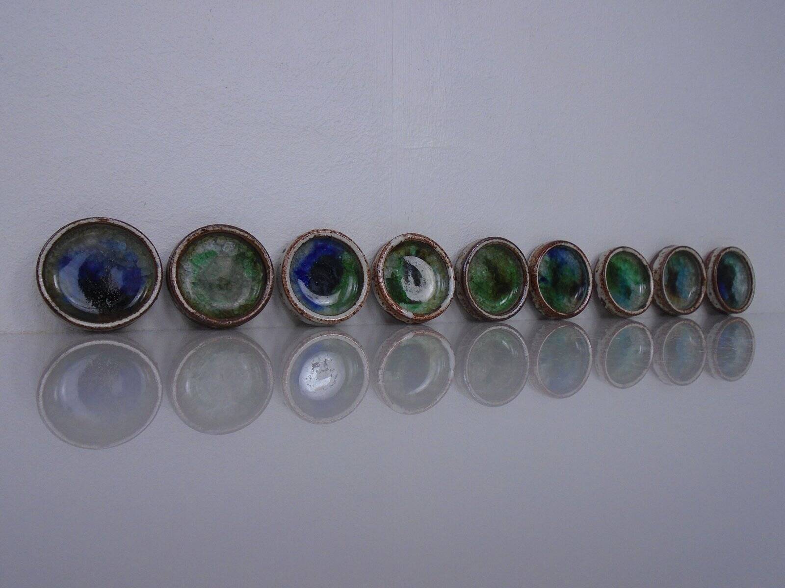 Danish Studio Ceramic Bowls by Jim & Henny Waldorff for Svaneke, 1960s, Set of 9