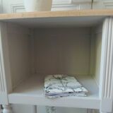 Pair of bedside tables, end tables re-enchanted in pearl gray, wooden top.