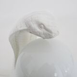 Vintage White Cobra Snake Lamp in Ceramic and opaline globe. 80 years