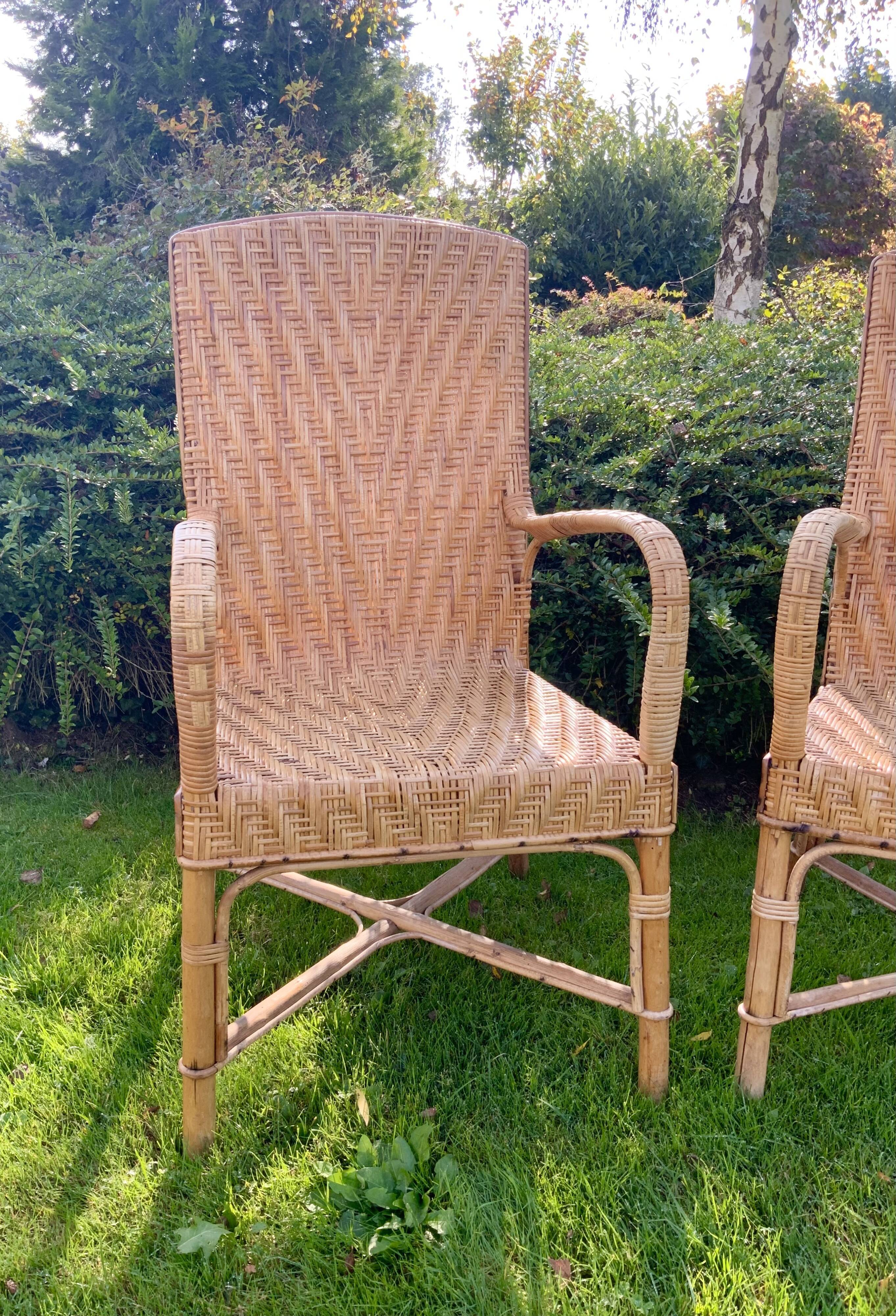 Pair of old wicker rattan chairs